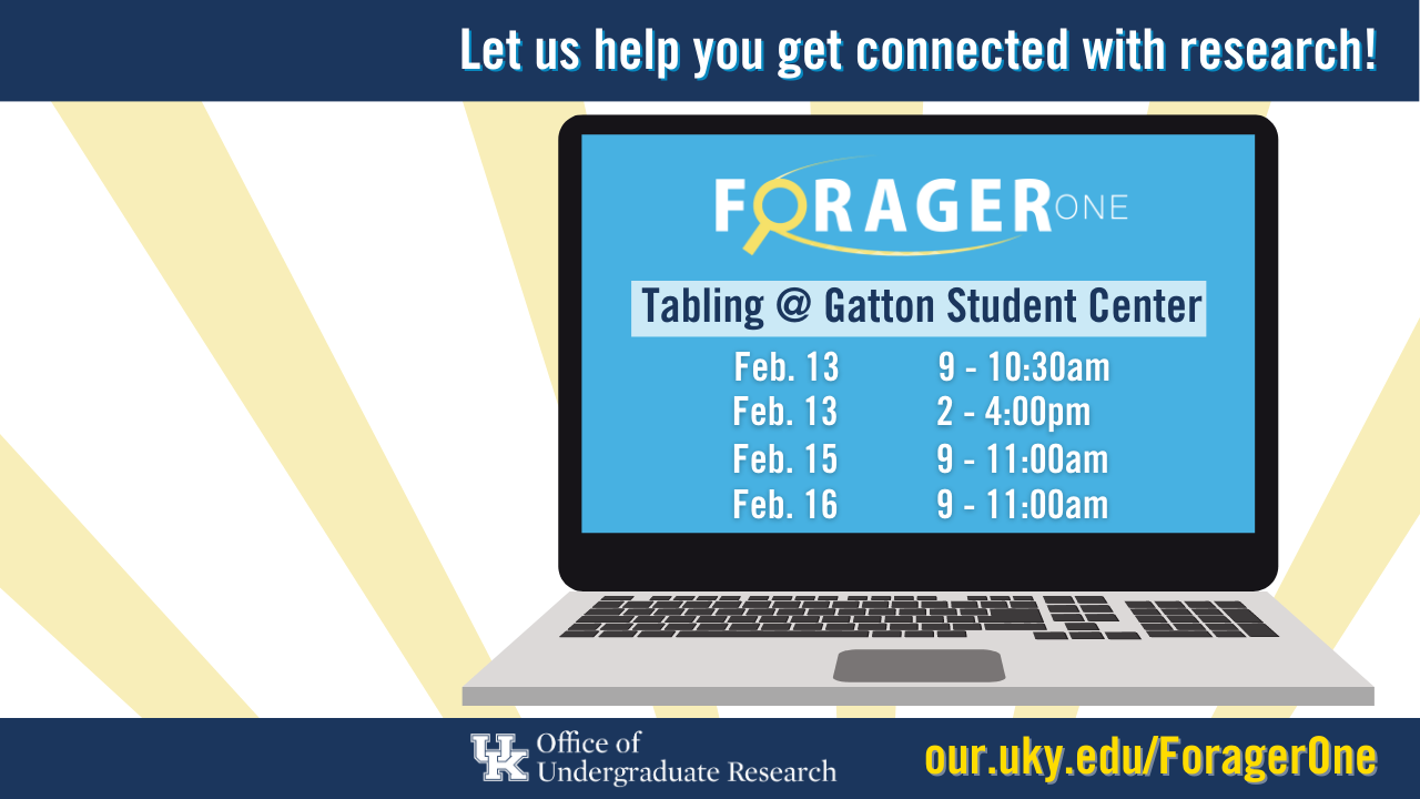 Graphic depicting laptop that displays dates and times of ForagerOne Tabling