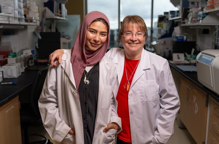 Elaf Ghoneim, left, worked with Linda Van Eldik, director of the Sanders-Brown Center on Aging