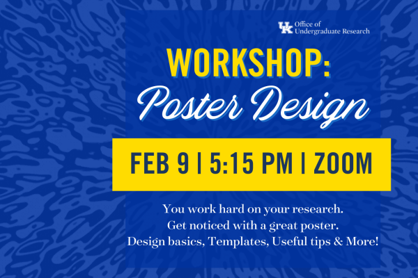 Graphic depicting Poster Design Workshop on February 9, 2023 at 5:15 PM via Zoom