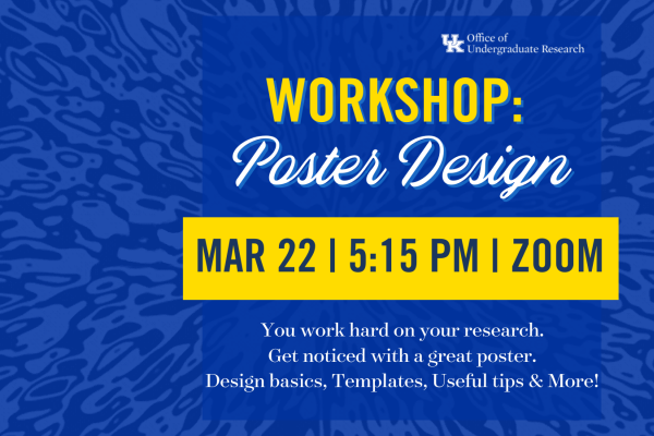 Graphic depicting Workshop: Poster Design on March 22, 2023 at 5:15 PM via Zoom