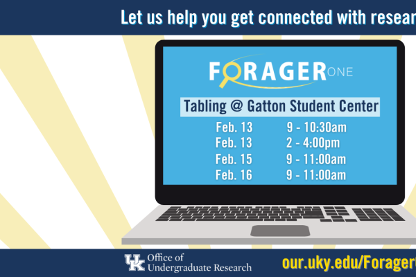 Graphic depicting laptop that displays dates and times of ForagerOne Tabling
