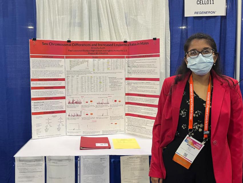 Sireesha Gutti won first place at the regional fair with her project titled, "Sex Chromosomal Differences and Increased Leukemia Rates in Males."