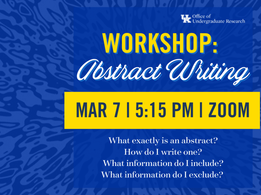 Graphic depicting Workshop: Abstract Writing on March 7, 2023 at 5:15 PM via Zoom