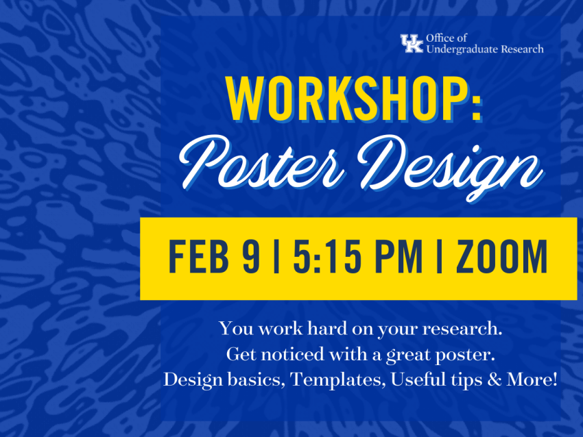 Graphic depicting Poster Design Workshop on February 9, 2023 at 5:15 PM via Zoom