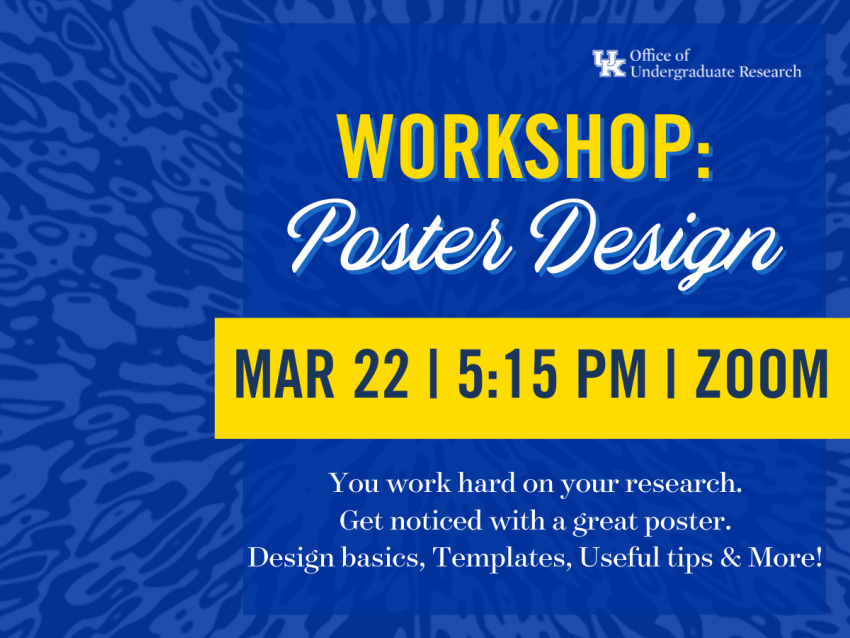 Graphic depicting Workshop: Poster Design on March 22, 2023 at 5:15 PM via Zoom