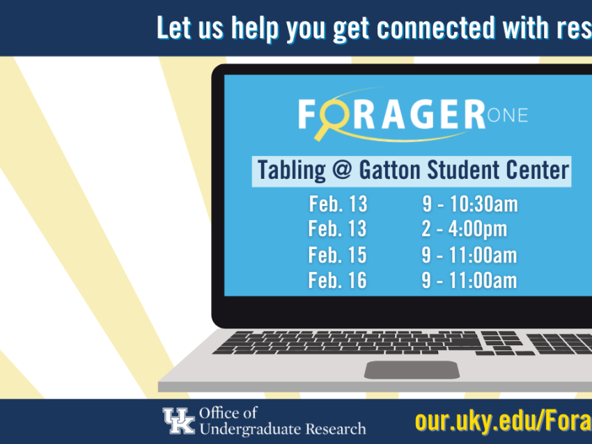 Graphic depicting laptop that displays dates and times of ForagerOne Tabling